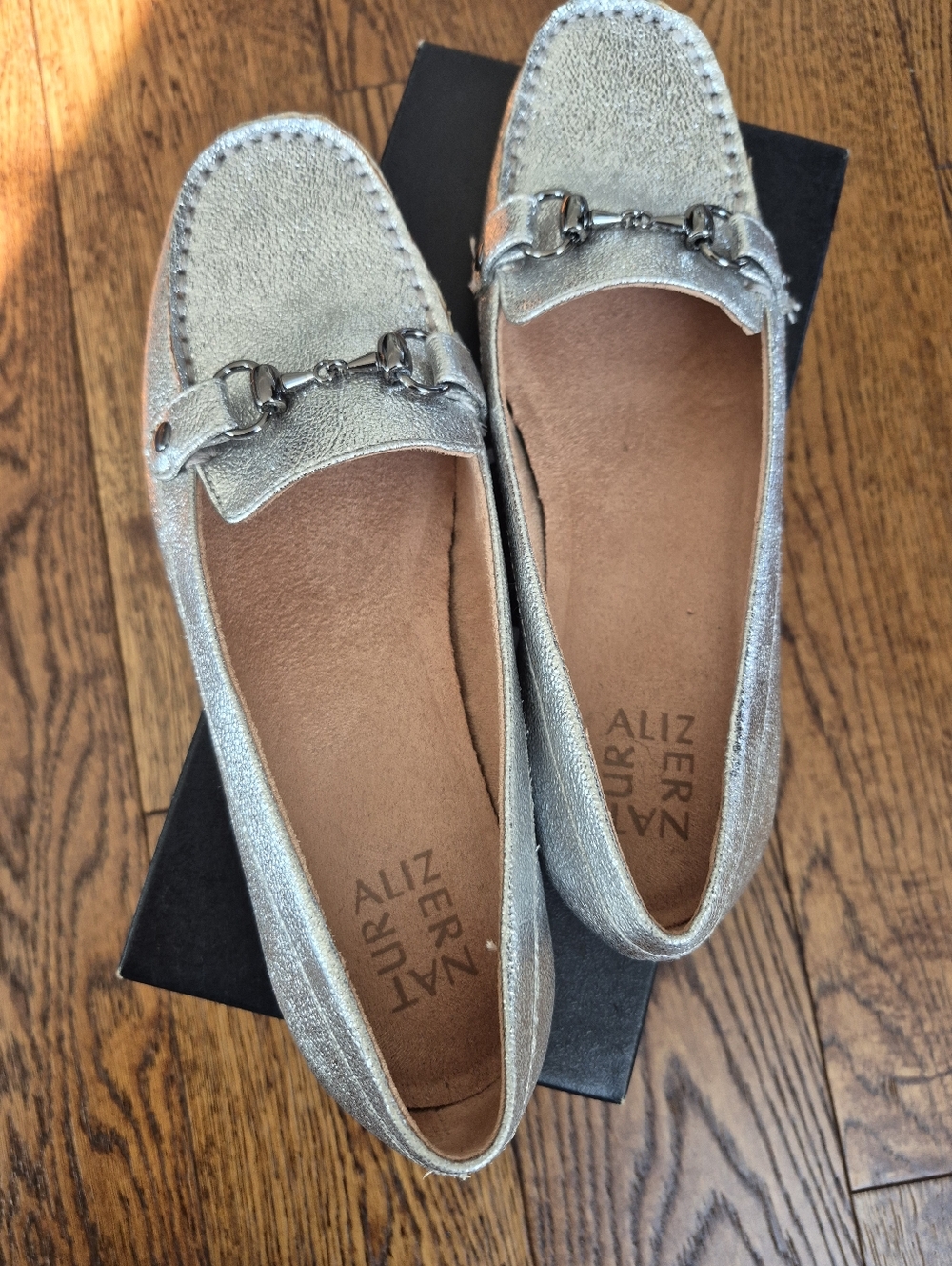 Naturalizer Silver Metallic Loafers with Horsebit